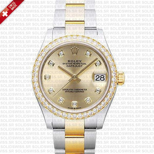 Rolex Datejust 31mm Oyster 18k Yellow Gold 2-tone Gold Diamonds Swiss Replica Superclone