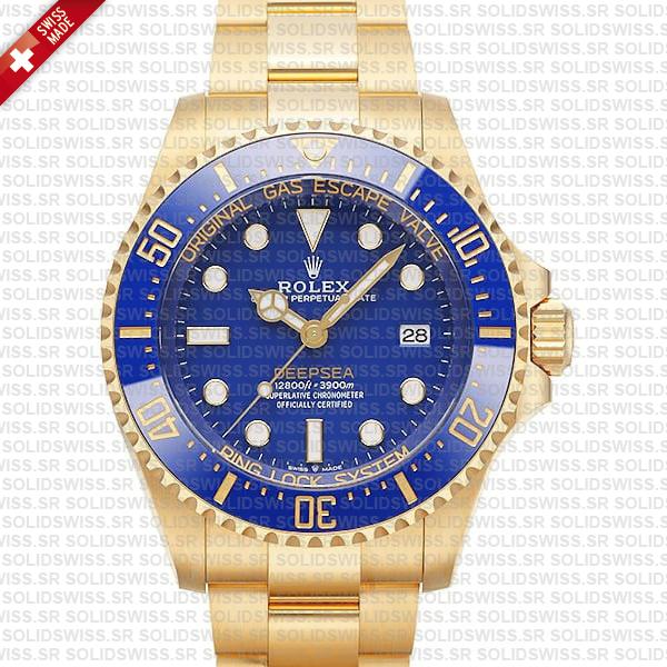 Rolex Deepsea Gold Blue Dial Ceramic Bezel 18k Yellow Gold Wrap 904l Steel 44mm 136668lb Swiss Made Replica Super Clone